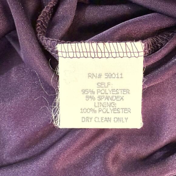 David Meister Ruched Asymmetrical Purple Faux Wrap Long Sleeve Sheath Dress sz 4 - Picture 9 of 12
